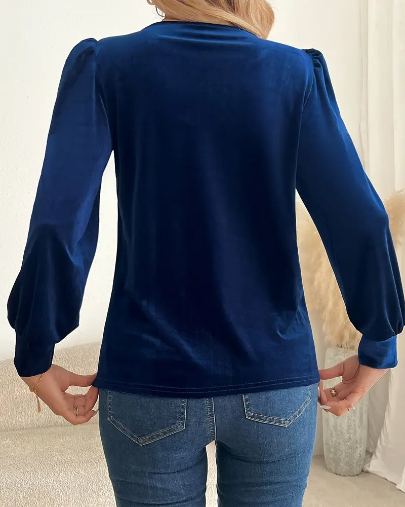 Puff Sleeve Round Neck Long Sleeve Blouses