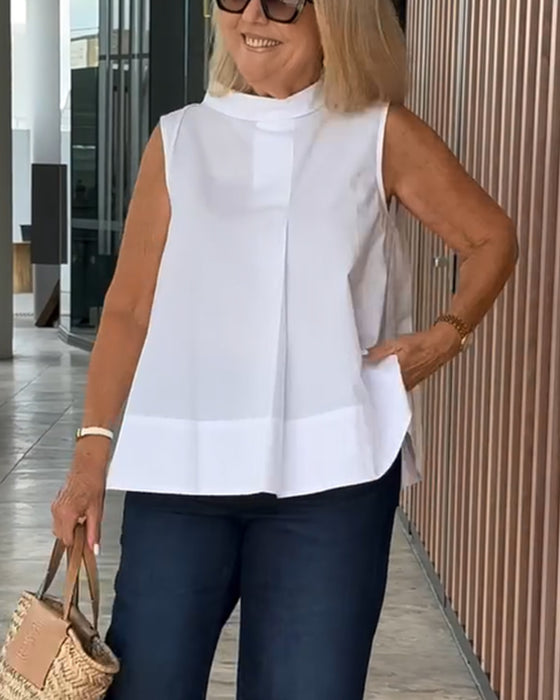 Sleeveless Solid Color Simple Blouse