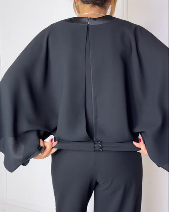 V-Neck Elegant Butterfly Sleeve Blouse