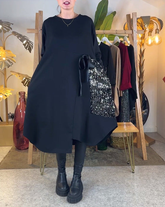 Long-Sleeved Loose Sequined Dress
