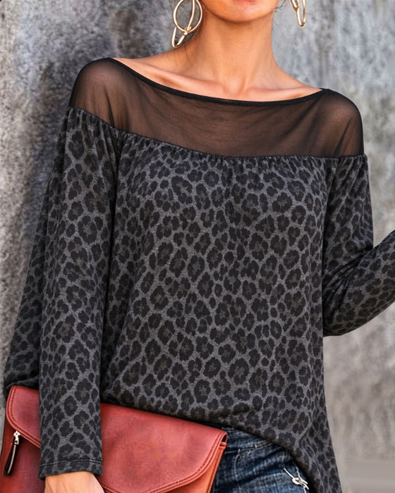 Leopard Mesh Patchwork Top