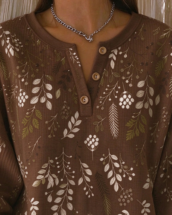 Waffle Henry Collar Floral Print Sweatshirt