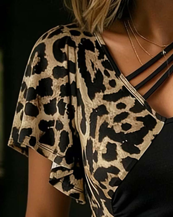 Leopard Print V-Neck T-Shirt