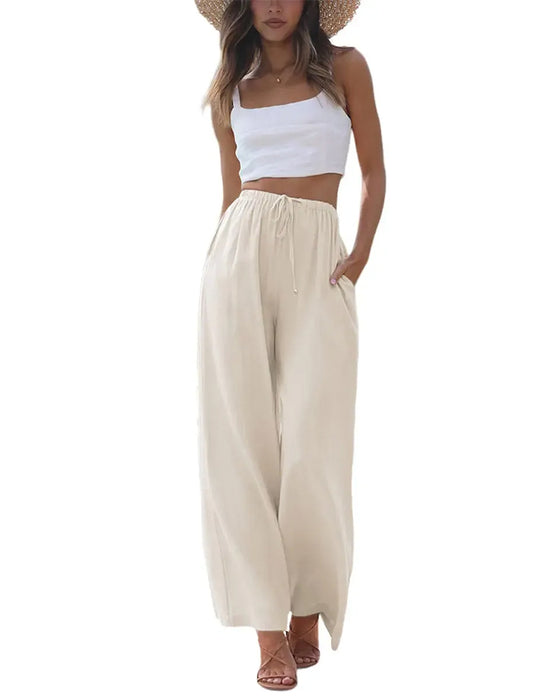 Loose Fit Casual Drawstring Wide Leg Pants