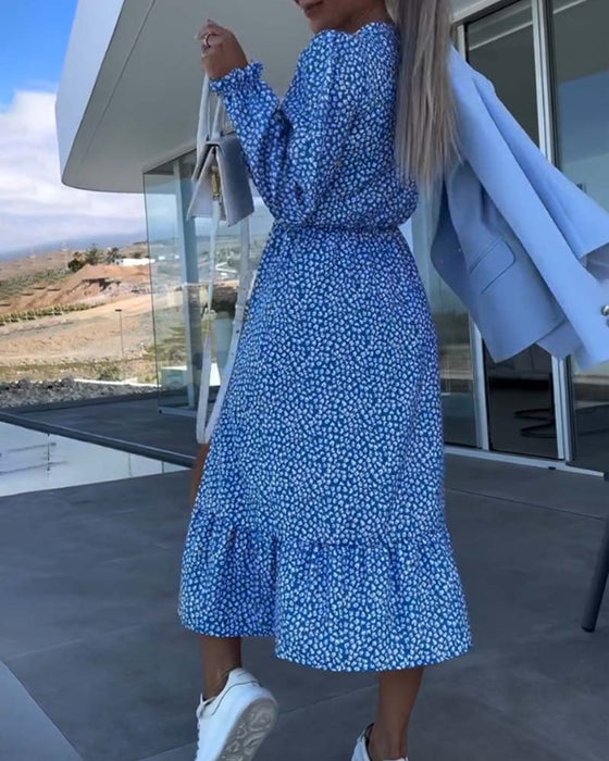 V-neck floral patchwork dressa