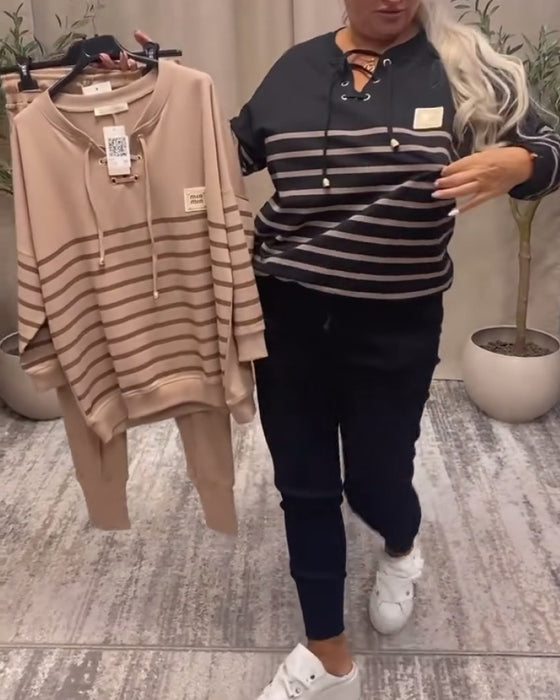 Casual Striped Ankle Sports Two-Piece Sets