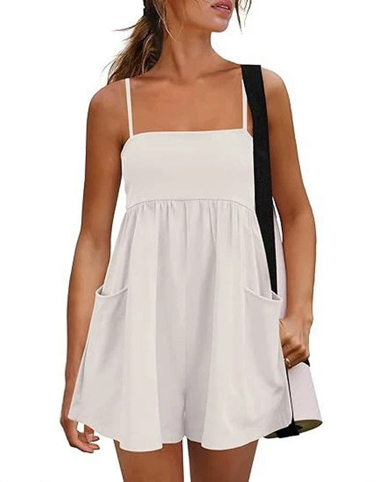 Solid Color Suspenders Wide Leg Jumpsuit