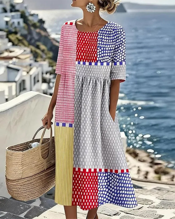 Color Block Geometric Polka Dot Dress