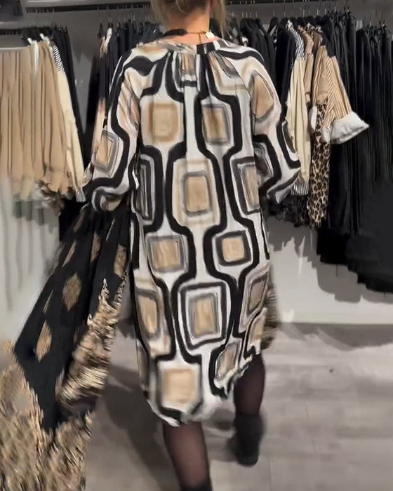 V-Neck Geometric Print Loose Dress