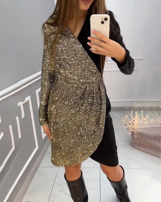 Double patchwork sequined dress