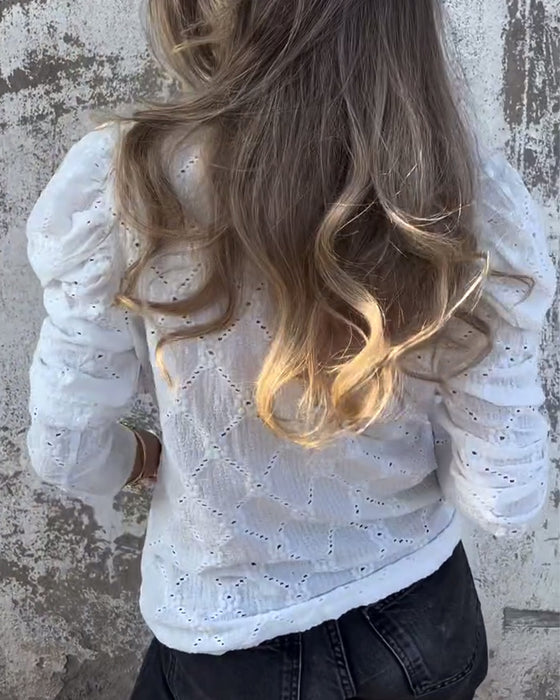 Puff Sleeve Cutout Blouse