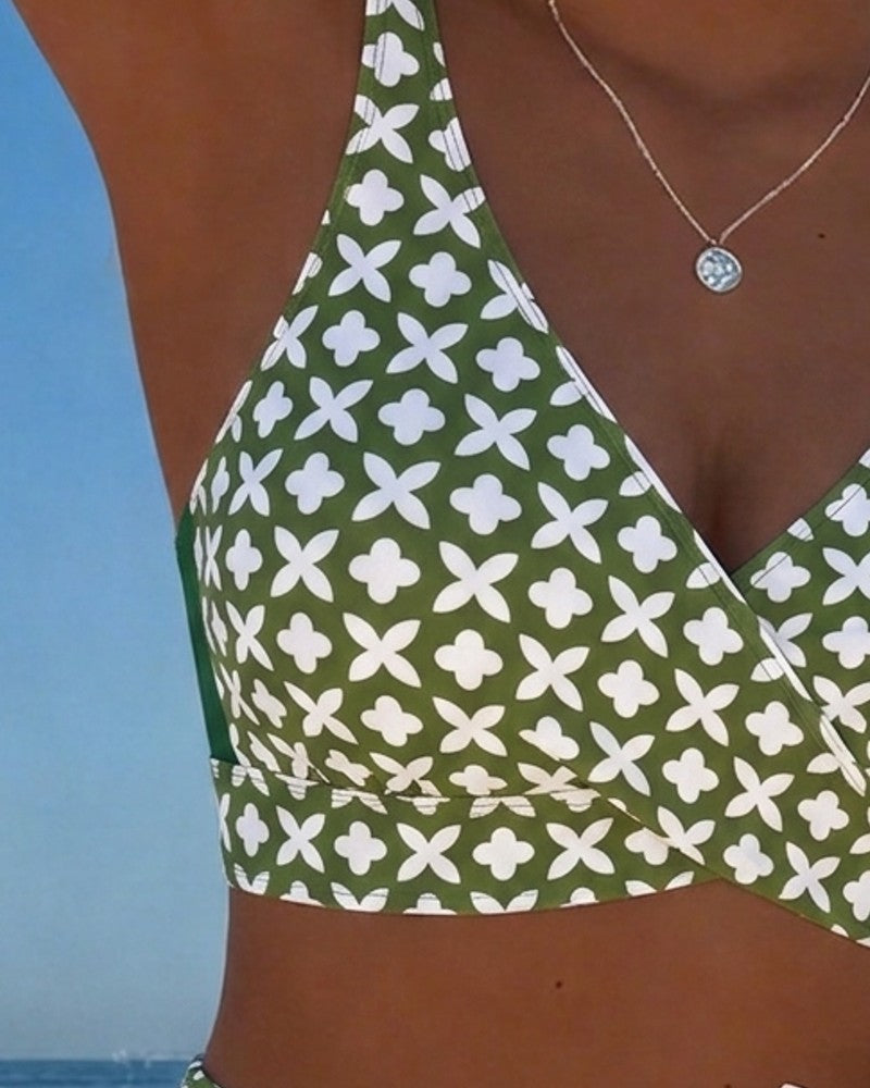 Four-Leaf Flower Cross Wrap Bikini