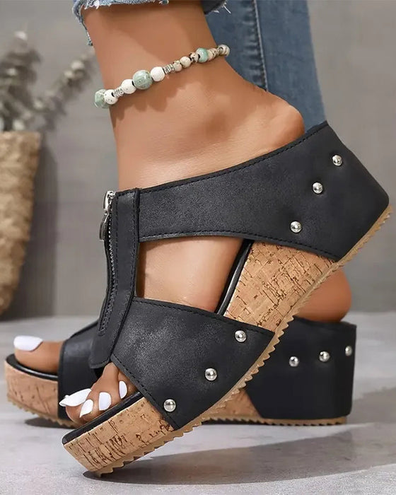 Zipper Wedge Casual Sandals