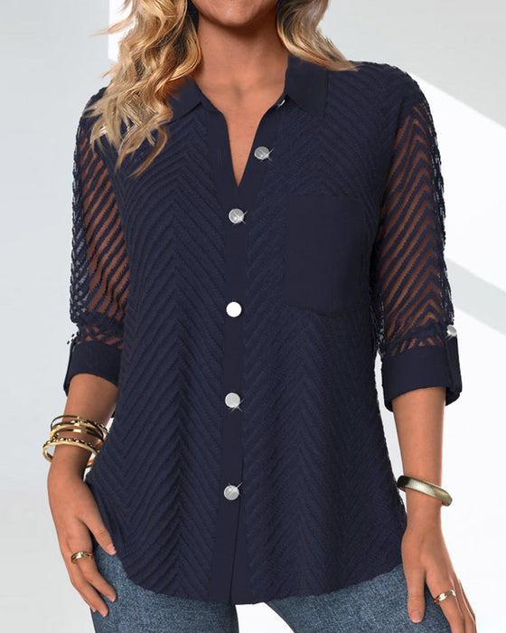 Solid Color Jacquard Top with Buttons