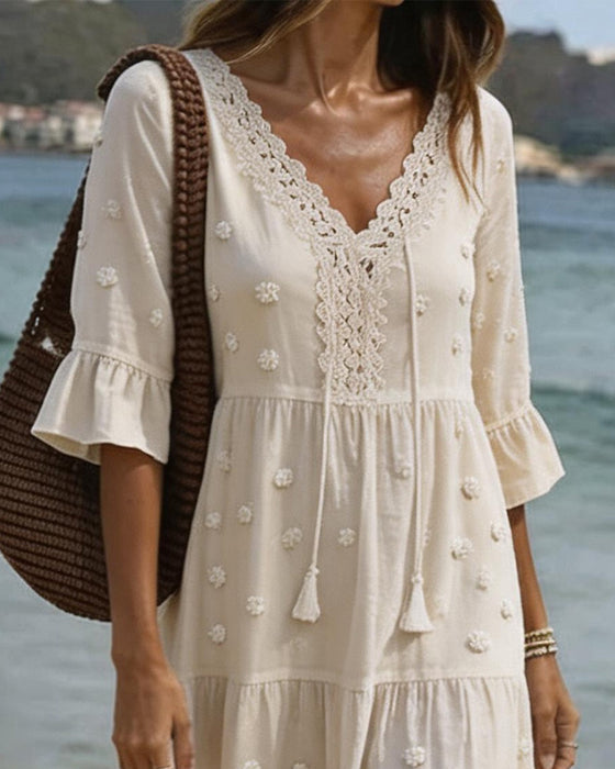 Ruffled V-Neck Tie Dress