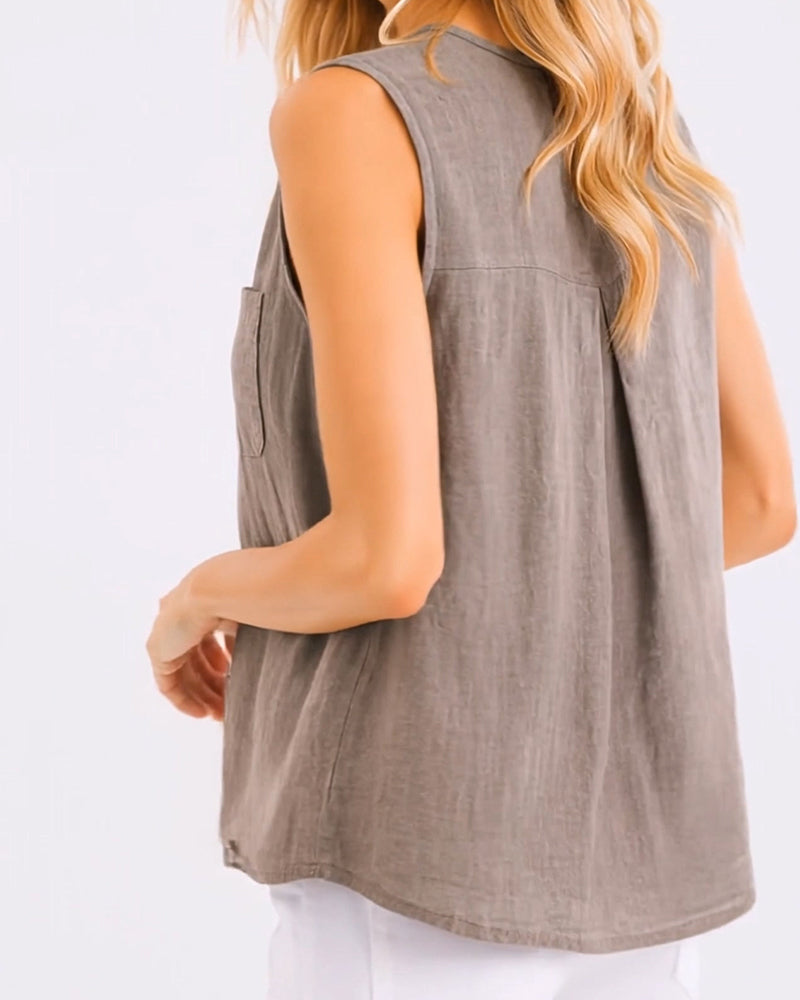 Casual Button Sleeveless Tank Top