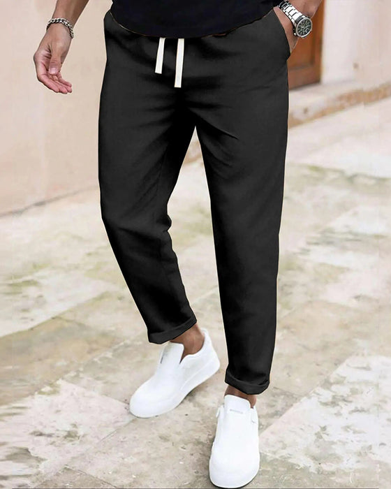 Men's Solid Drawstring Slim Fit Cropped Pant