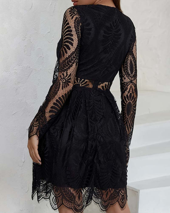 Round Neck Lace Cutout Waist Dress