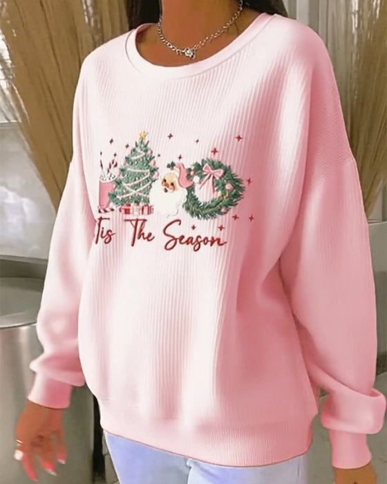 Long-Sleeved Santa Claus Pattern Sweatshirt