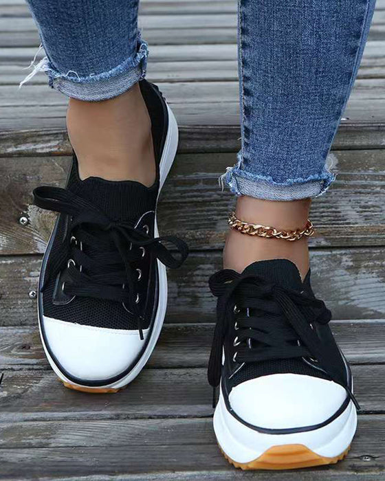 Casual thick-soled breathable lace-up sneakers