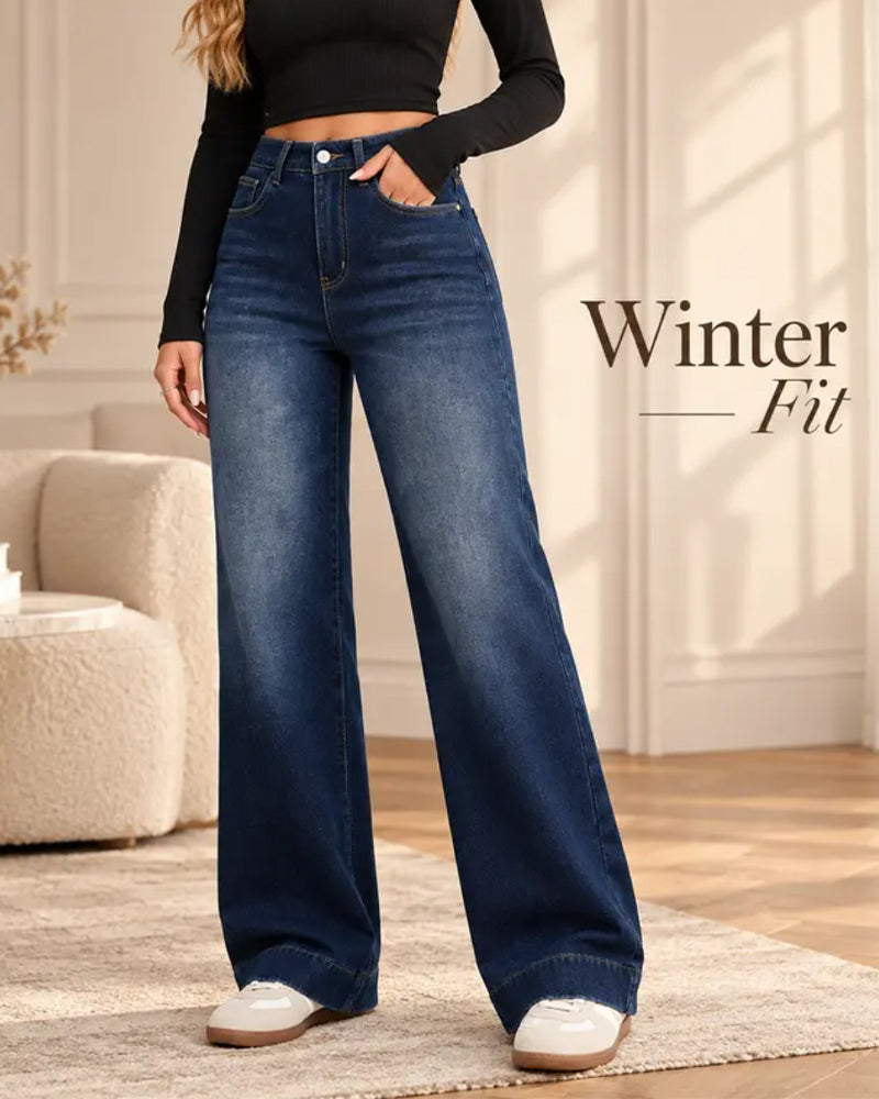 Fleece-Lined Wide-Leg Jeans