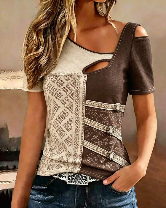 Color-Block Short Sleeve Blouse