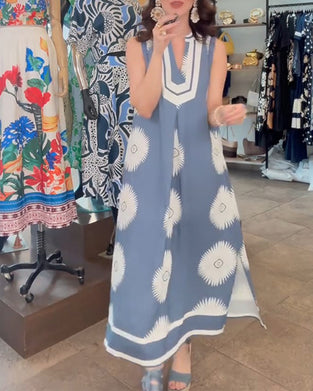 Sunflower Print Sleeveless Dress