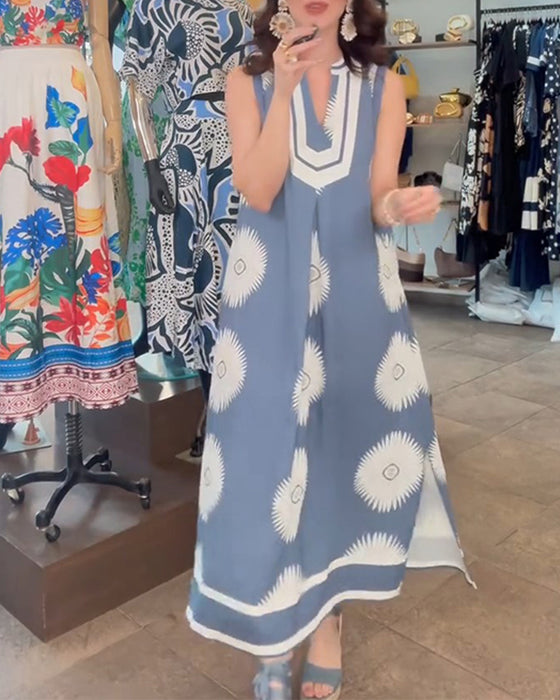 Sunflower Print Sleeveless Dress