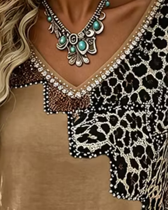 V-Neck Leopard Print Blouse