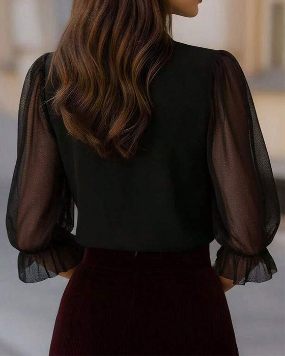 V-Neck Button Solid Blouse