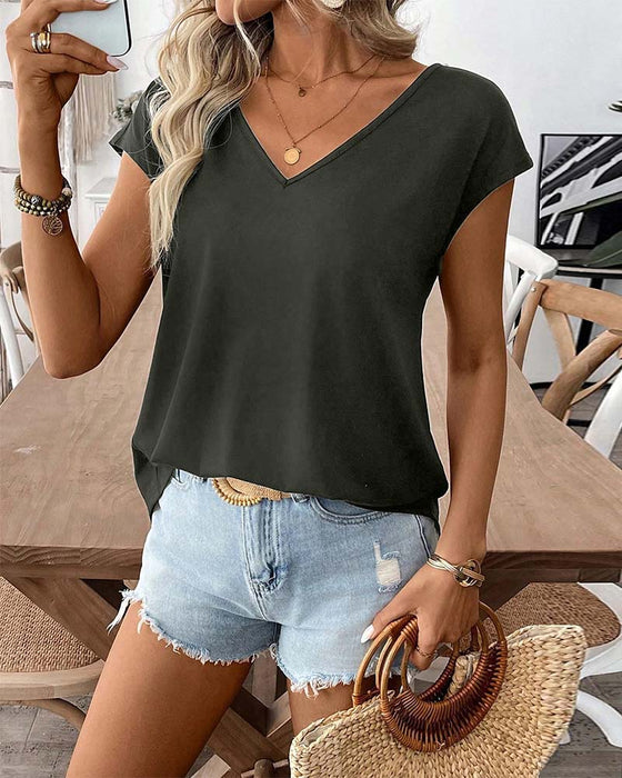V-Neck Back Bow T-Shirt