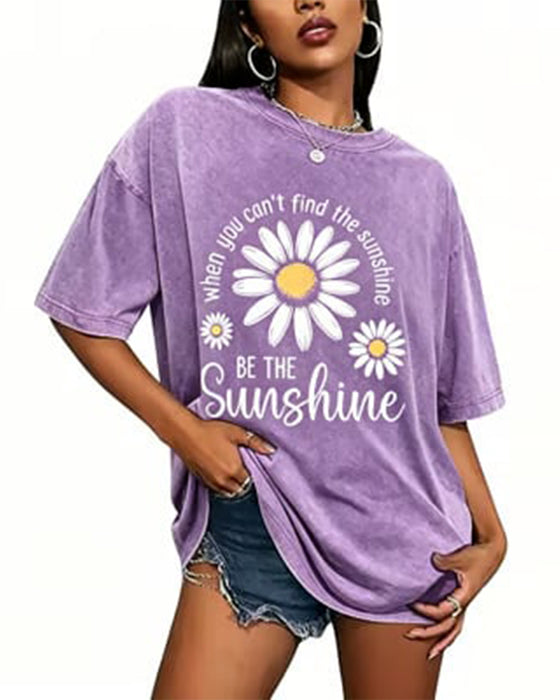 Daisy Print Crew Neck Casual T-Shirt