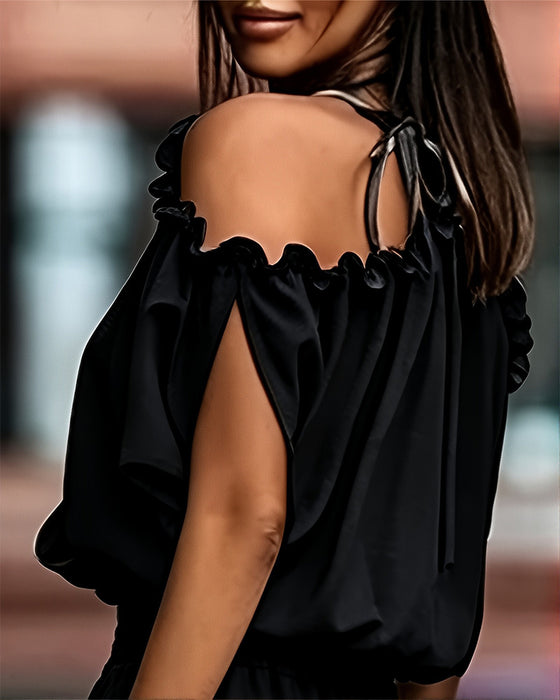 Solid Color V-Neck Jumpsuits