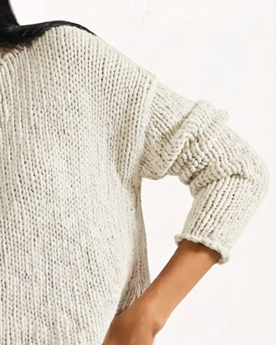 Crew Neck Short Long Sleeve Solid Pullover