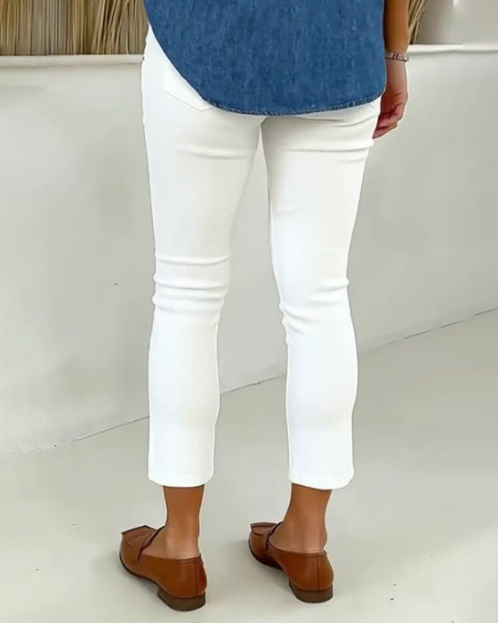 High-Waisted Slim-Fit Cropped Pants