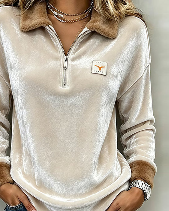 Half Zip Fashion Lapel Top