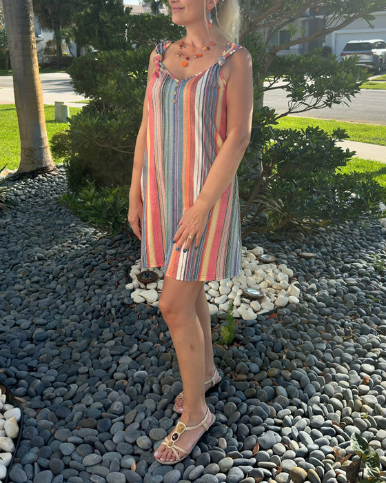 Strappy V-Neck Striped Sleeveless Dress
