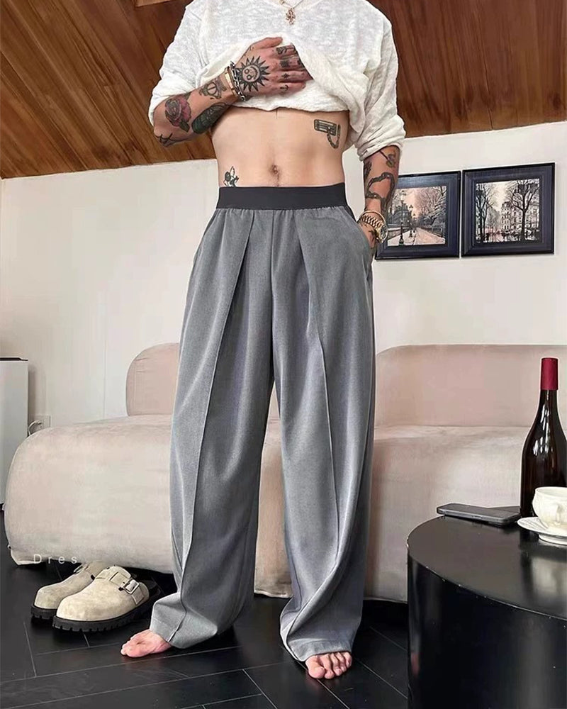Color Block Elastic Waist Casual Pants