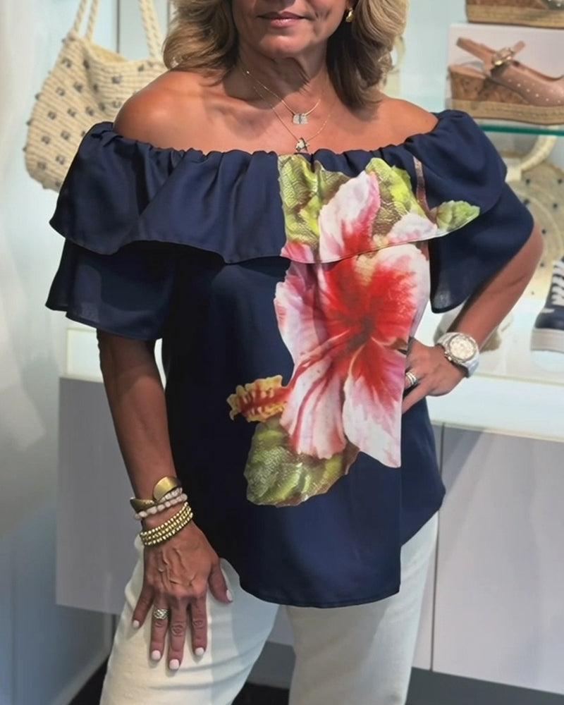 Floral Print Off Shoulder Blouse