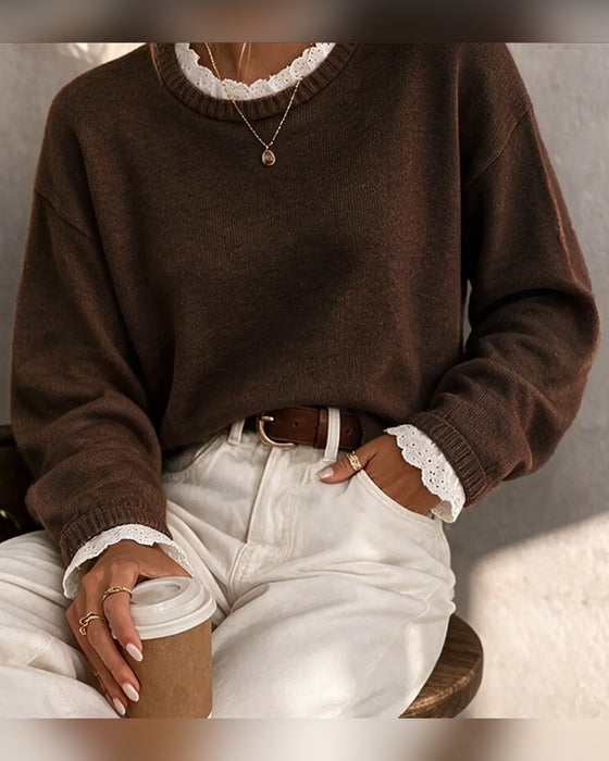 Solid-Color Crew-Neck Long-Sleeve Pullover