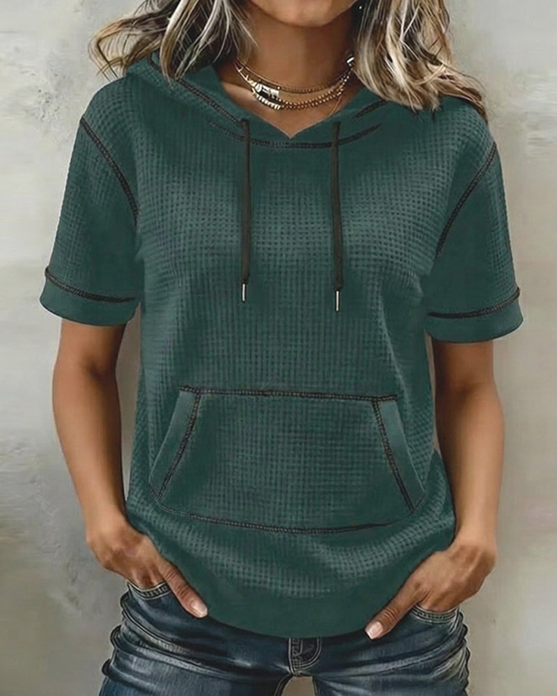 Casual Drawstring Pocket T-Shirt