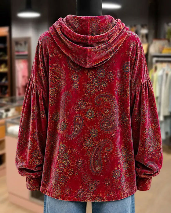 Paisley Print Velvet Hoodie