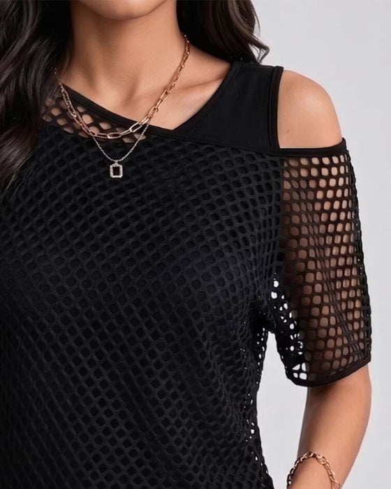 Mesh Off-Shoulder Fitted Tank Set