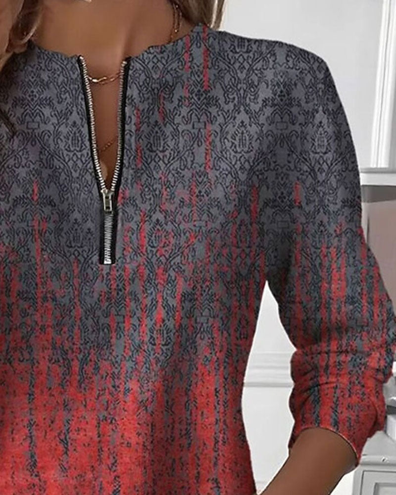 Gradient Vintage Print Half-Zip Sweatshirt