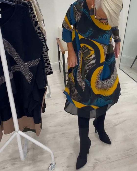 Round Neck Printed Elegant Dress