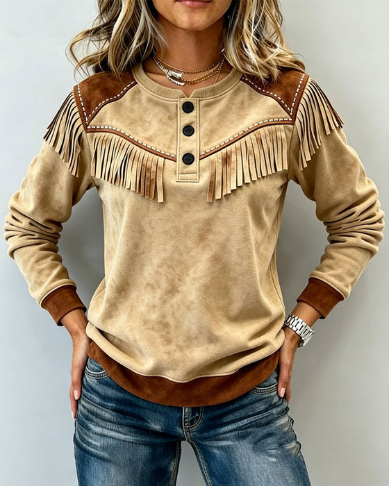 Stylish Fringe Casual Long Sleeve Top
