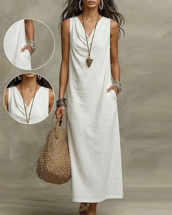 Folded Neck Sleeveless Dress