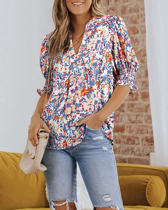 Elegant Small Floral Print Blouse