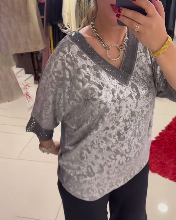 V-neck printed casual blouse