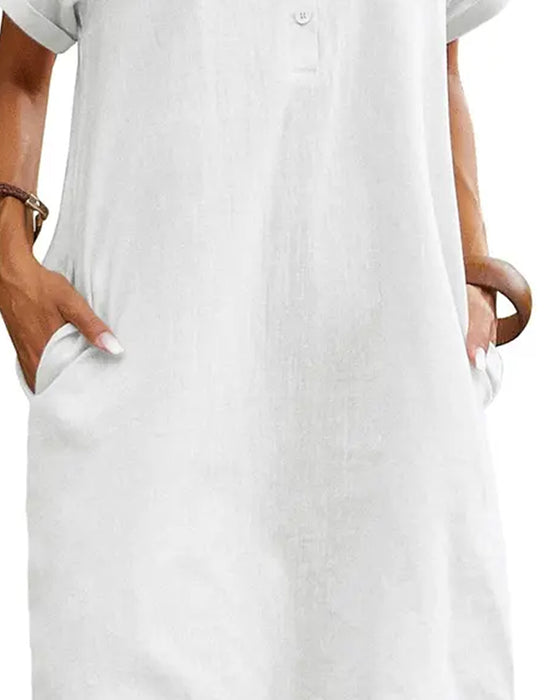 Lapel Button Split Short Sleeve Casual Dress